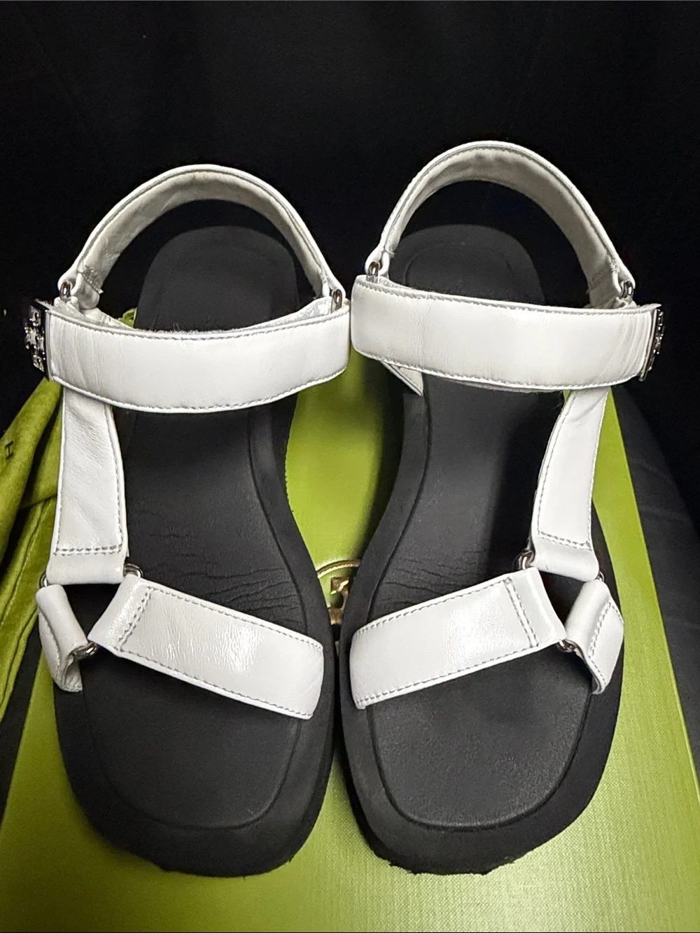 Tory Burch White Platform Sport Sandals with Black Footbed